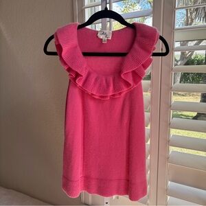 MILLY 100% Cashmere Ruffle Neck Tank Size Large Pink